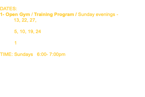 PROGRAM INFO DATES: 1- Open Gym / Training Program / Sunday evenings - OCT: 13, 22, 27, NOV: 5, 10, 19, 24 DEC: 1 TIME: Sundays 6:00- 7:00pm 8 Weeks, 8 Sessions (prepaid) = $200 COST: $200/ per player (*First Open Gym session Free.) LOCATION - 295 Main Street East Rockaway, NY 11518